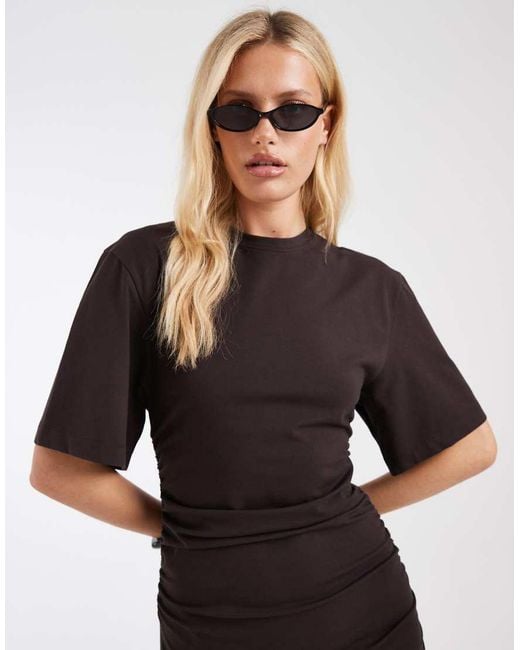 & Other Stories White Ruched Asymetric Hem Jersey Midi Dress