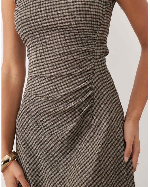 Mango Brown Sleeveless Ruched Midi Dress