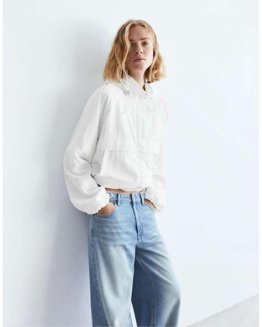 Pull&Bear White Lightweight Hooded Jacket
