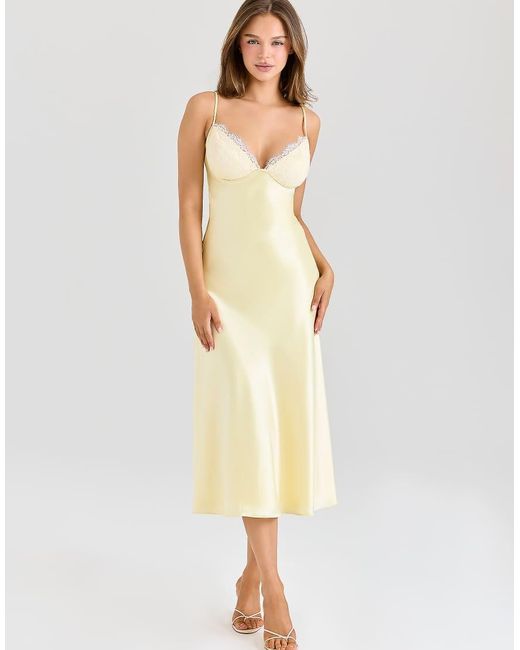 House Of Cb Yellow Felicity Butter Satin Bias Cut Midi Dress