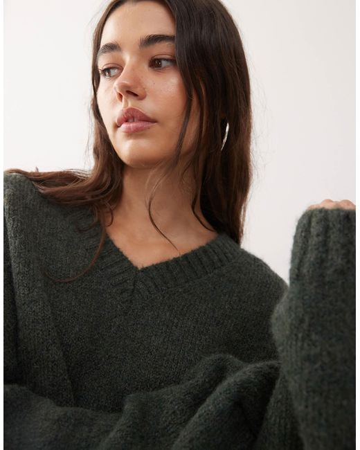 Weekday Green Wool Blend Super Oversized V Neck Jumper