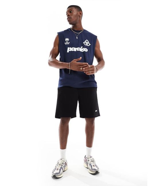 Camiseta Azul Marino Extragrande Sin Mangas Con Estampado Gráfico Deportivo De ASOS de hombre de color Blue