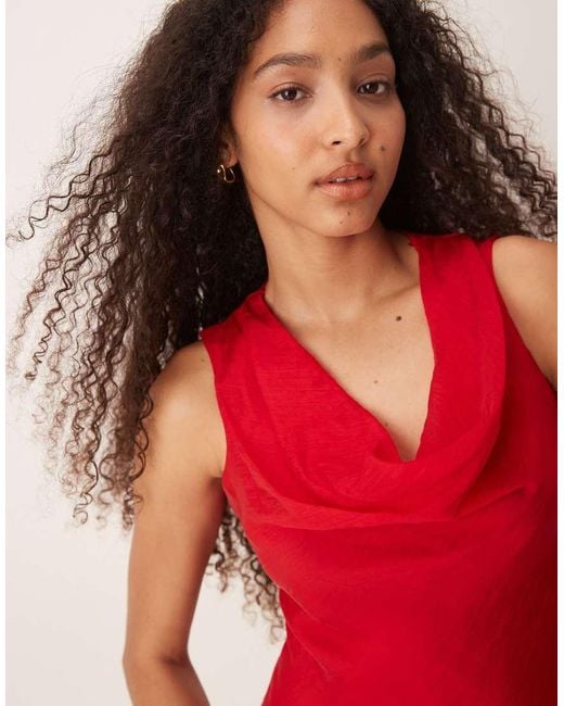 Mango Red Cowl Neck Satin Midi Dress