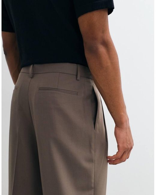 ASOS Blue Summer Wool Oversized Tapered Pleated Trousers for men