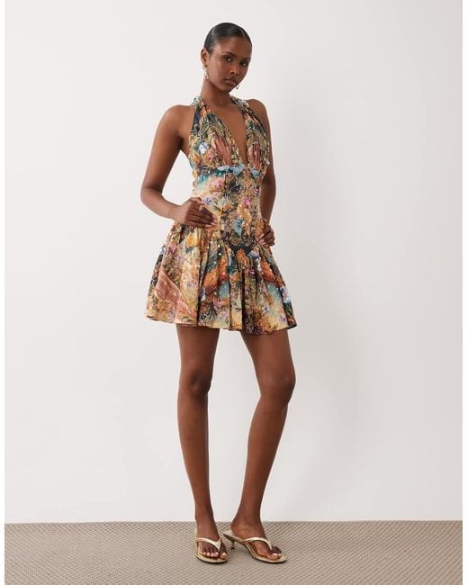 ASOS Brown Embellished Halter Neck Mini Dress