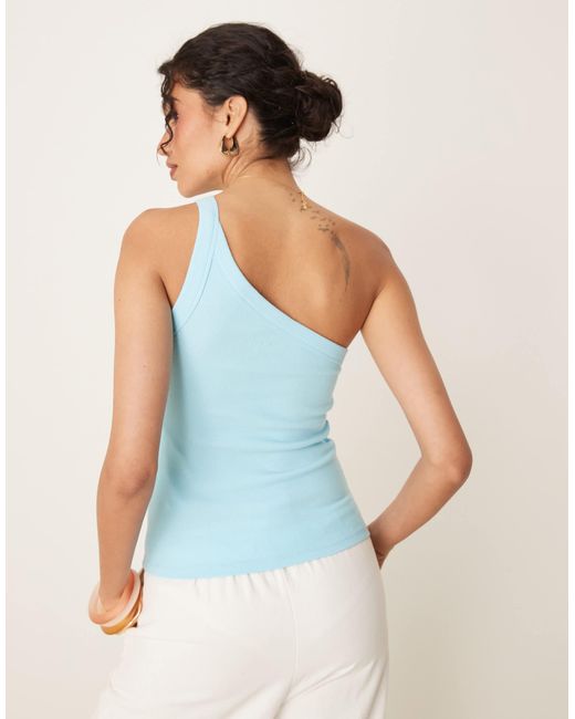 Abercrombie & Fitch Blue – geripptes asymmetrisches one-shoulder-top