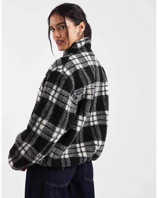 New Look Black Check Print Borg Jacket