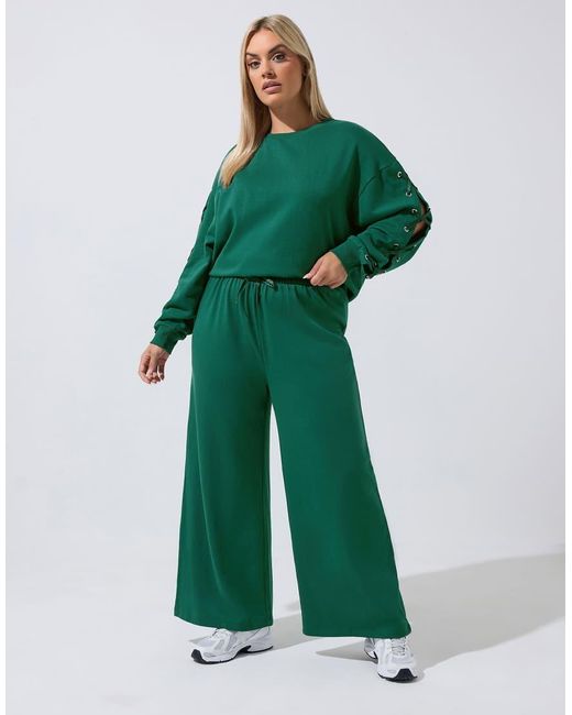 Yours Clothing Green Eyelet Drawstring Joggers