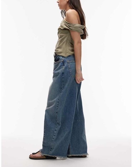 AllSaints Blue Payton Cropped Barrel Leg Denim Jeans