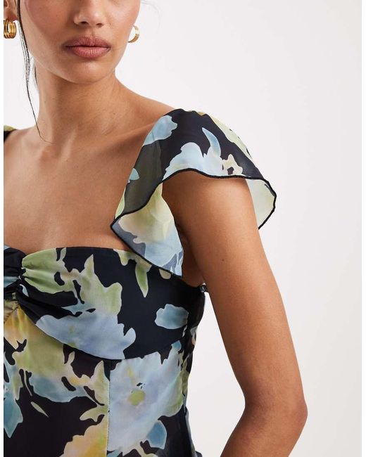 Motel Blue Selita Chiffon Flutter Sleeve Top