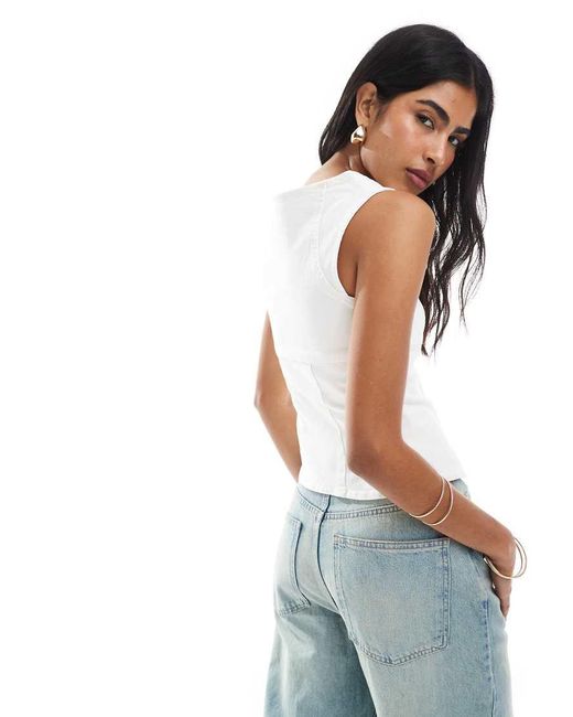 ASOS White Asos Desgin Denim Zip Through Square Neck Top