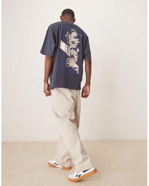 ASOS Blue Oversized T-Shirt With Dragon Graphic for men