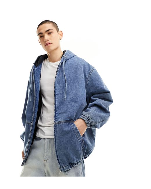 ASOS Blue Super Oversized Denim Jacket With Hood for men