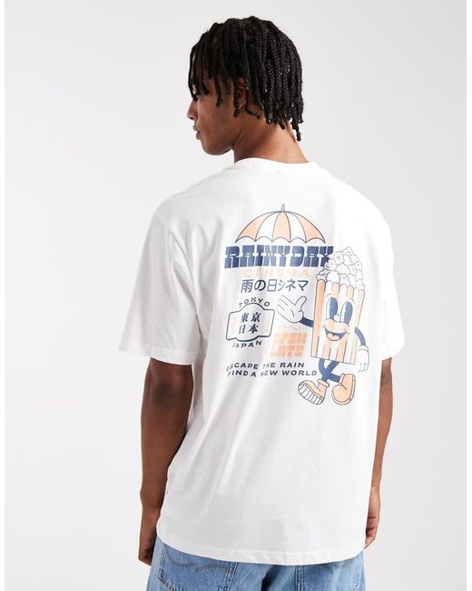 Only & Sons White Relaxed Fit T-Shirt With Rainy Day Back Print for men