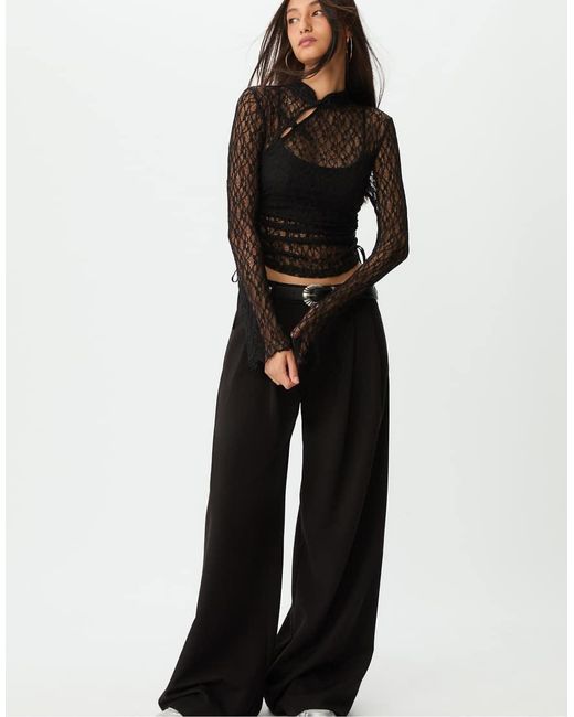 Stradivarius Blue Long Sleeve Lace Top