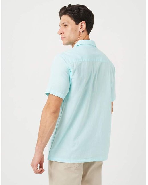 Brave Soul Blue Short Sleeve Button-Up Shirt With Chest Pocket for men