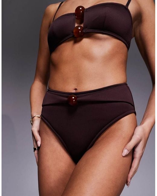 ASOS Brown Dora Premium High Leg High Waist Belted Bikini Bottom With Jumbo Bead