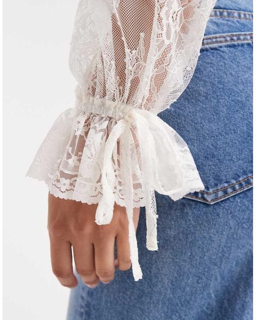 Miss Selfridge White Lace Tie Front Ruffle Blouse