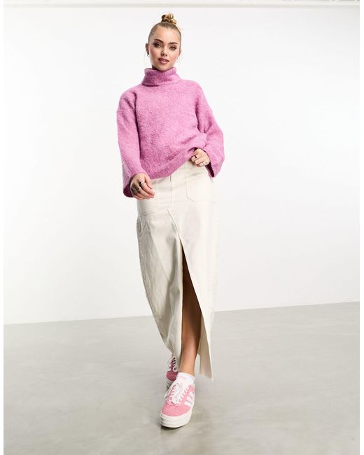 Pieces Pink Fluffy Roll Neck Jumper