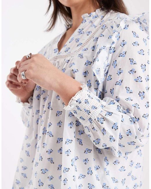 ONLY White Frill Detail Floral Print Top