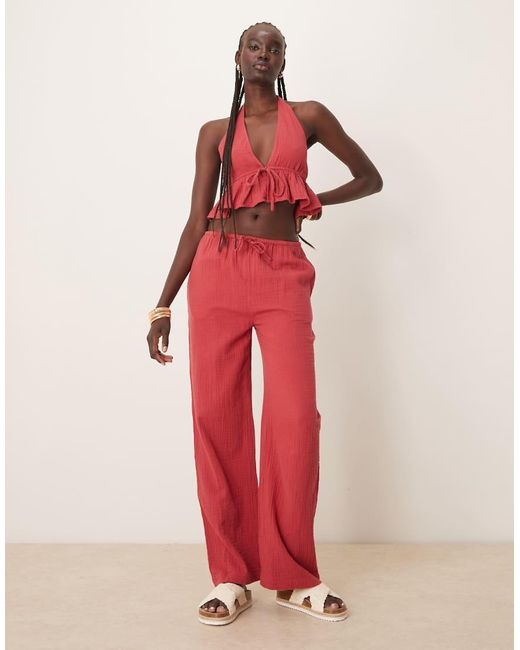 Iisla & Bird Red Tie Front Beach Halter Waistcoat Co-ord