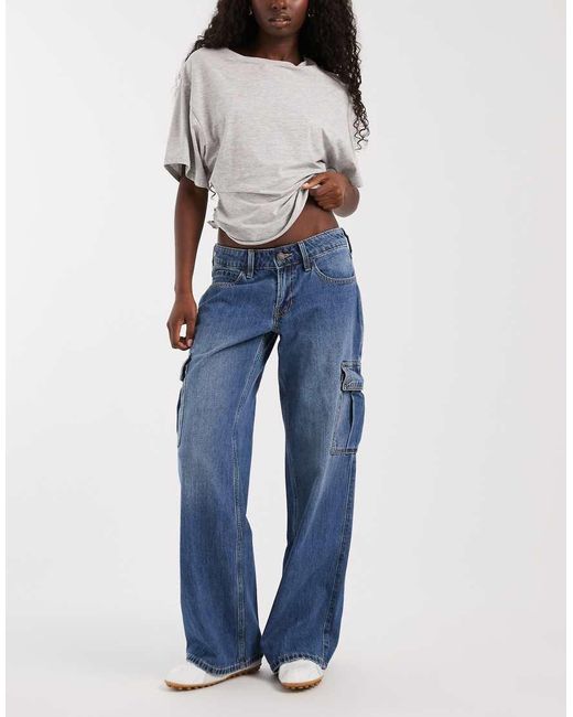 Hollister Blue Low Rise Cargo Jeans
