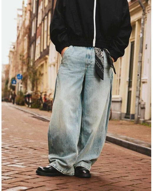 Bershka Blue Barrel Jeans for men