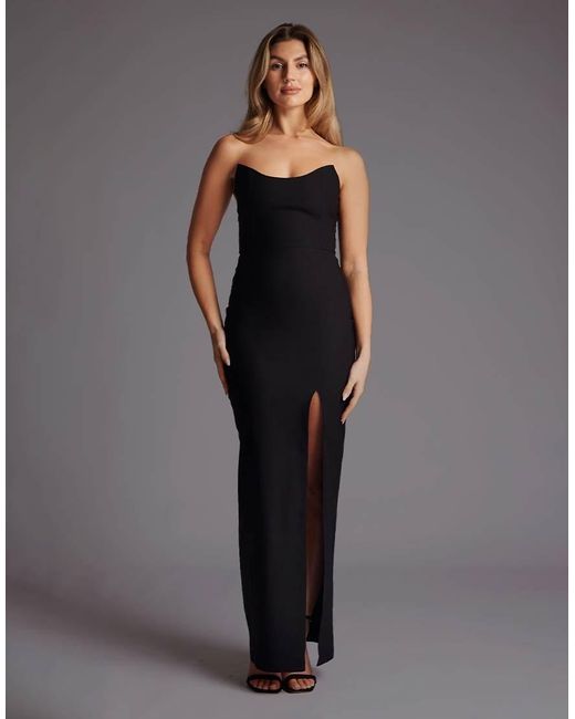 Vesper Gray Strapless Bodycon Maxi Dress With Thigh Split