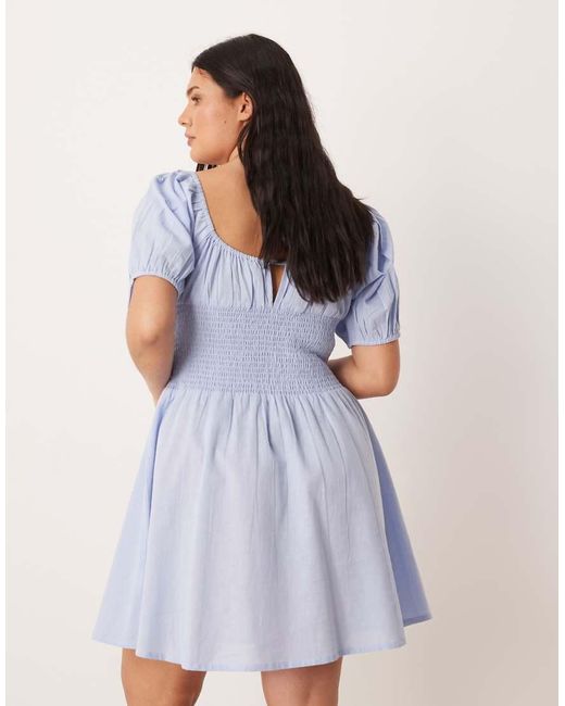 Esmee Curve Blue Puff Sleeve Tie Front Mini Beach Dress