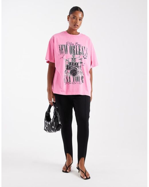 Camiseta Rosa Lavado Extragrande Con Estampado Gráfico De Esqueleto De Asos Design Curve ASOS de color Pink