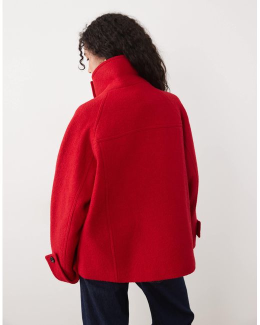 Mango Red 100% Wool Funnel Neck Jacket