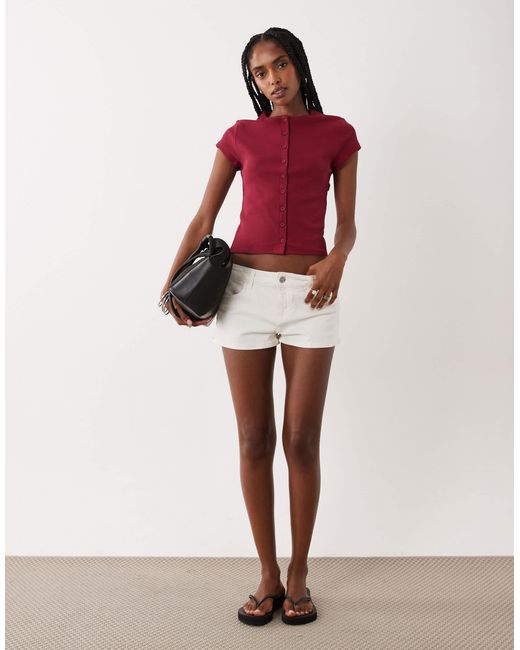 Miss Selfridge Red Button Through Top