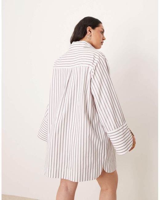 ASOS Natural Asos Design Curve Mini Shirt Dress With Wide Cuffs And Oversized Pockets