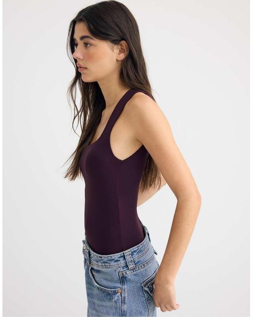 Stradivarius Blue Polyamide Square Neckline Bodysuit