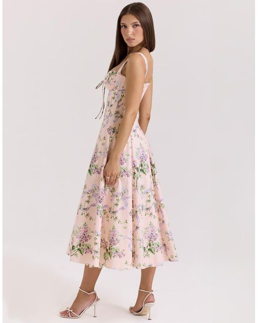 House Of Cb Pink Rosalee Corset Midi Dress