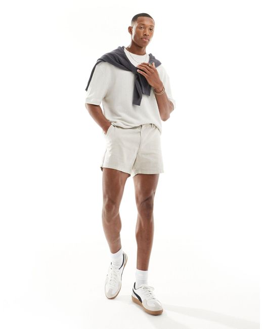 ASOS White Slim Linen Shorts for men