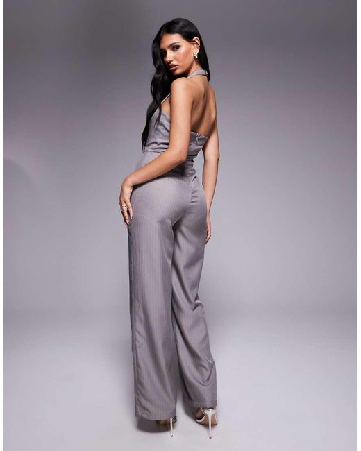Kaiia Purple Exclusive Tailored Halterneck Wide Leg Jumpsuit