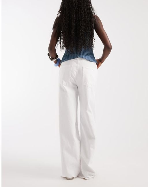 ASOS White Low Rise Raw Waistband Straight Leg Jean