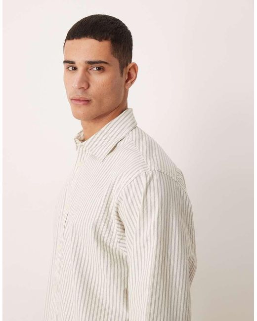 SELECTED Natural Oversized Boxy Stripe Shirt for men