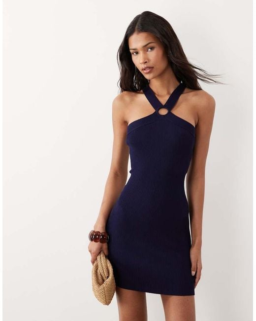 Mango Blue Teen Ring Detail Halterneck Mini Dress