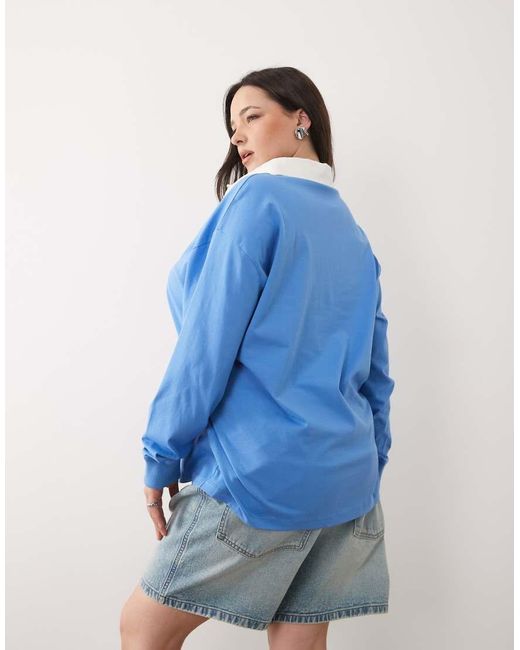 ASOS Blue Asos Design Curve Contrast Collar Polo T-shirt