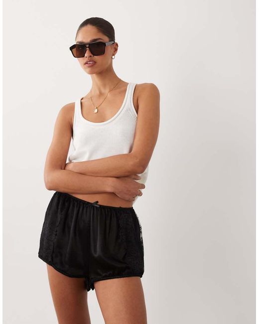 Miss Selfridge White Satin And Lace Trim Shorts