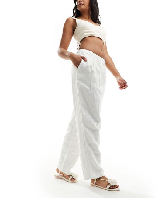 NA-KD White Co-ord Tailored Linen Trousers