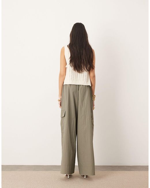 ASOS Natural Drawstring Wide Leg Trouser With Cargo Pocket