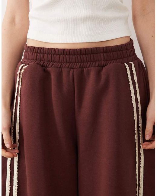 ASOS Red Wide Leg Sweatpants With Crochet Lace Detail