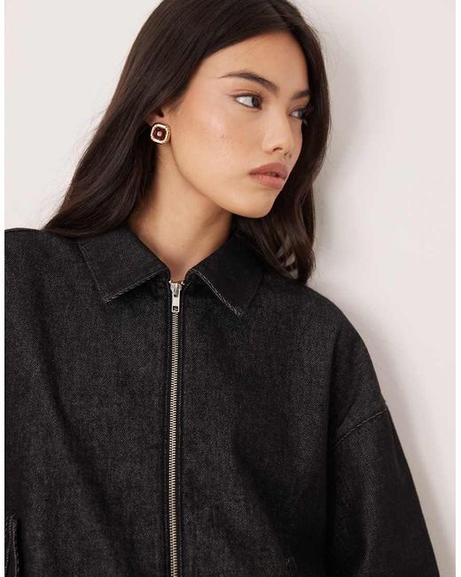 ASOS Oversized Denim Bomberjack in het Black