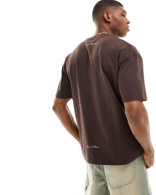 Liquor N Poker Brown Oversized T-shirt With Cross Placement Print for men