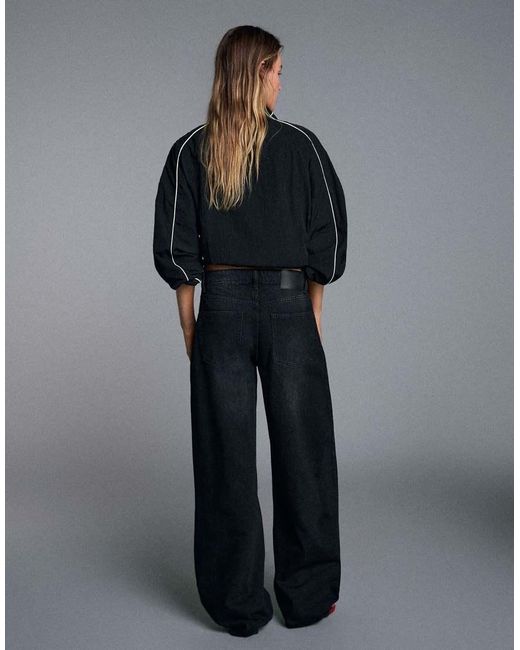 Bershka Black Petite High-Waist Barrel Jeans