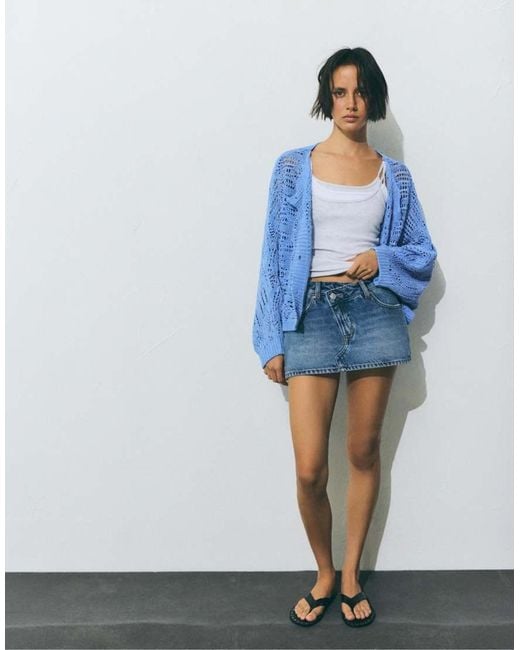 Pull&Bear Blue Cutwork Knit Cardigan