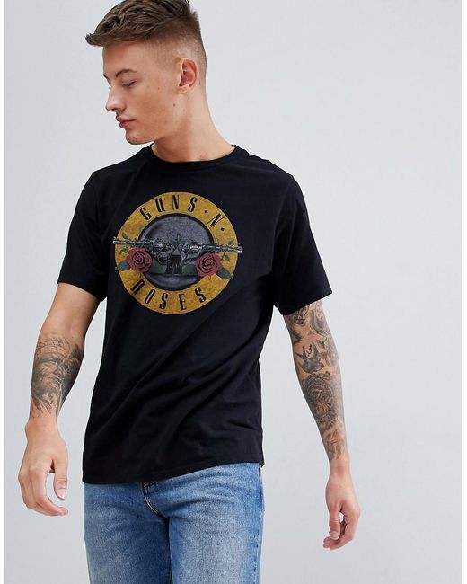 Camiseta negra Guns N' Roses de Pull&Bear de hombre de color Black